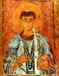 Сщмч. Ермил.  Фреска XI в., Софийский собор, Киев.