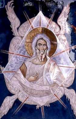 Христос Ветхий Денми.  Фреска XIV в. из Убиси, Грузия.
