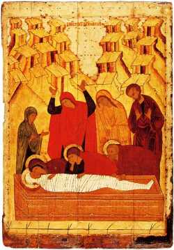 Положение во гроб. Икона XV века, ростовская школа