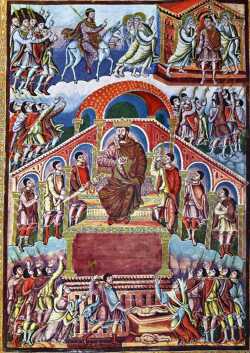 Царь Соломон. Миниатюра, Библия из Сан-Паоло-фуори-ле-Мура, ок. 870 г.