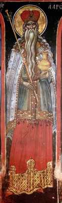Прав. Аарон. Фреска (1546 г.) в храме свт. Николая, монастырь Ставроникита, Афон