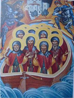 Четырнадцать Иверских священномучеников (современная фреска, трапезная монастыря Кутлумуш)