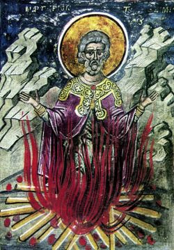 Мучение св. Емилиана Доростольского. Фреска в монастыре Дионисиат, Афон. Автор Зорзис Фука (1547 г.)