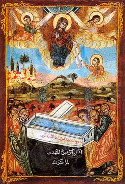 Вознесение Божией Матери (передающей Свой пояс ап. Фоме). Сирийская икона