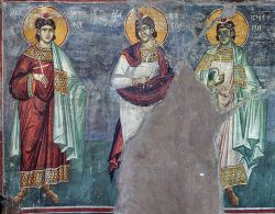 Мчч. Мануил, Савел и Исмаил. Фреска (ок. 1290 г., автор Мануил Панселин). Афон, Протат.