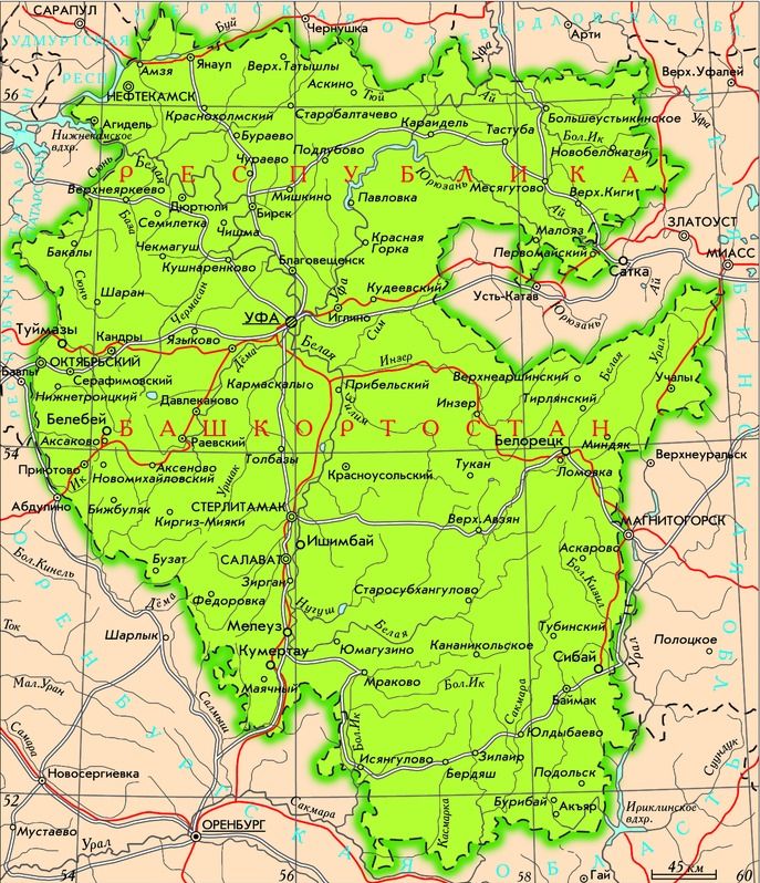 Карта пермского края и башкирии