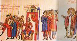 Омуртаг приказывает казнить христиан. Миниатюра из хроники Иоанна Скилицы, XII век