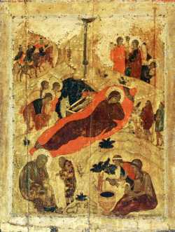 Рождество Христово. Икона кисти Андрея Рублева из Благовещенского собора Московского Кремля