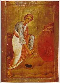 Моисей при неопалимой купине.  Икона ок. XII в., Синайский Екатерининский монастырь.