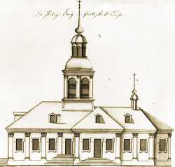 Санкт-Петербургский Троице-Петровский собор в 1724 году. Рисунок Фридриха фон Берхгольца