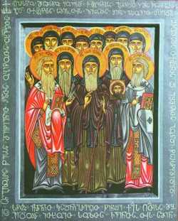 Прпп. Иоанн Зедазнийский и 12 сирийских отцов. Икона, нач. XXI в., Грузинская Патриархия