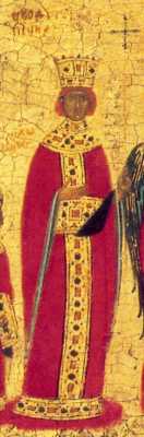 Блгв. императрица Феодора.  Торжество Православия, византийская икона 1-й пол. XV в., фрагмент