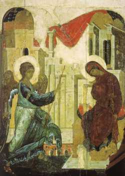 Благовещение, икона работы св. Андрея Рублева, 1405 г.