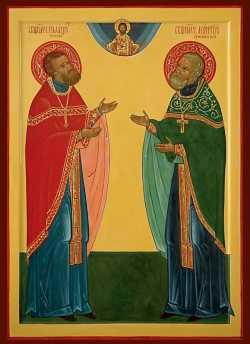 Священномученик Леонтий (Гримальский) и Иоанн (Честнов). Икона церкви Успения Пресвятой Богородицы в Гжели.
