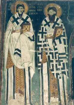 Свтт. Евсевий и Евстафий. Фреска церкви св. Ахиллия. Арилье. Сербия. 1296 г.