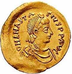 Анастасий I на византийской монете
