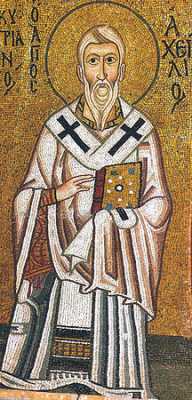 Свт. Ахиллий Ларисский. Мозаика, Лукинский монастырь на Еликоне в Беотии, 1030-е гг.