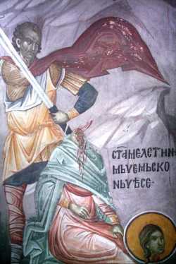 Мц. Мелитина Маркианопольская. Фреска церкви Благовещения, Грачаница, Косово, Сербия, около 1318 г.