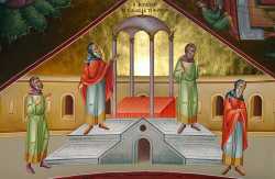 Притча о мытаре и фарисее. Фреска Фаворского монастыря