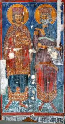 Свв. цари Давид (?) и Соломон (?). Фреска, Иерусалимский монастырь Святого Креста, XII-XVII вв.