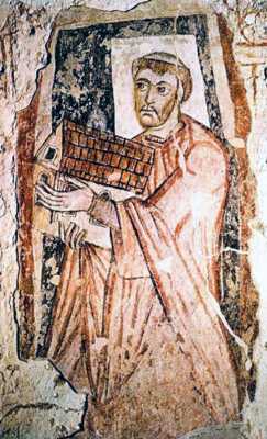 Прп. Венедикт Бископ. Фреска в монастыре Св. Петра в Уирмуте, ок. VIII в.