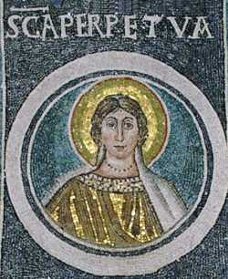 Мц. Перпетуя. Мозаика (ок. 1280 г.) в базилике св. Евфрасии, Порец, Хорватия