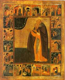 Прп. Антоний Сийский в житии. Икона из Антониево-Сийского монастыря, XVII в.