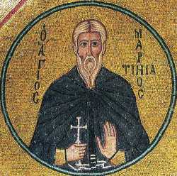 Прп. Мартиниан Кесарийский. Мозаика (нач. XI в.) в монастыре Осиос Лукас, Греция