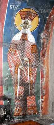Мц. Кириакия Никомидийская. Фреска XIV в. в нефе храма Богоматери Одигитрии, Печская Патриархия, Косово, Сербия