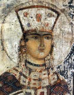 Св. царица Тамара. Фреска XII-XIII в., Вардзийский монастырь