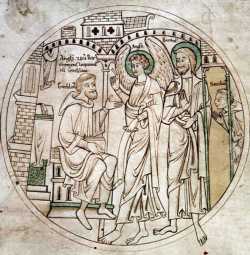Сцена из жития прп. Гутлака. Миниатюра "Гутлакова свитка" (XII в), Британская библиотека