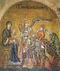 Поклонение волхвов. Мозаика (ок. 1100 г.) в церкви Успения монастыря Дафни, Греция. Справа налево: Мельхиор, Каспар, Вальтазар