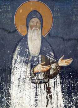 Прп. Симеон Мироточивый. Фреска XIII в., монастырь Студеница