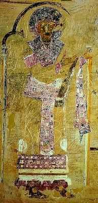 Св. Димитрий II Самопожертвователь. Роспись ок. 1280 г. Благовещенский храм Удабройского монастыря, Гареджи.