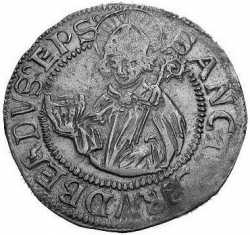 Св. Руперт на монете Зальцбургского княжества-архиепископства, 1513 г.
