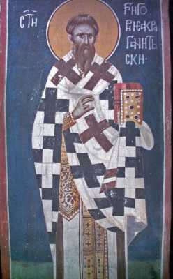 Икона свт. Григория, еп. Акрагантийского, XIV в. Косово, монастырь Грачаница, неф, юго-восточный столб