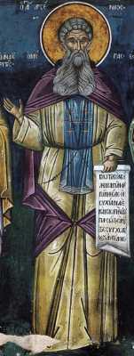 Прп. Арсений. Фреска. в афонском монастыре Дионисиат (1547 г., автор Зорзис Фука)