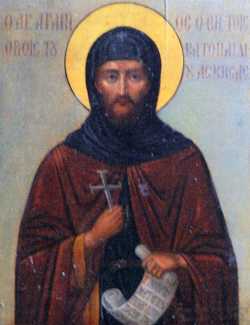 Прп. Агапий Ватопедский. Аналойная икона из монастыря Каракал (1943 г.)
