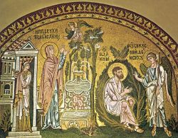 Благовестие правв. Иоакиму и Анне. Мозаика ок. 1100 г. в нартексе Успенского храма монастыря Дафни.