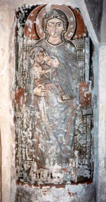 Млекопитательница. Фреска VI-VII вв. Сирийский монастырь в Вади-Натрун.