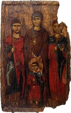 Прмц. Иерусалима и сыновья её мчч. Секенд, Секендин и Кегор. Икона из Верии (2-я пол. XIV в. 97×62). Византийский музей, Афины.