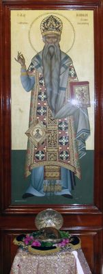 Свт. Иоаким Славный, патриарх Алексадрийский. Икона и ковчег с честной главой в монастыре св. Саввы в Александрии