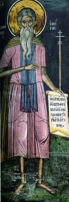 Прп. Иоанникий Великий. Фреска (1547 г., автор Зорзис Фука), монастырь Дионисиат, Афон