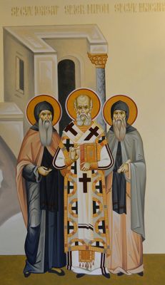 Патриарх Нифонт II Константинопольский с его учениками св. преподобномучениками Иоасафом и Макарием.