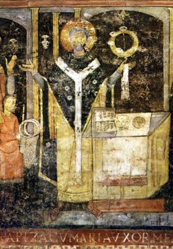 Сщмч. Климент Римский совершает литургию. Фреска в римском соборе Сан-Клементе (XI в.)