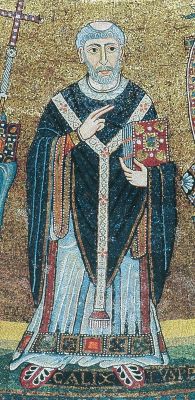 Каллист I, еп. Римский. Мозаика апсиды в церкви Санта-Мария-ин-Трастевере в Риме. 1130–1143 годы