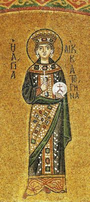 Вмч. Екатерина. Византийская мозаика (XI в.). Монастырь Осиос Лукас, Фокида, Греция