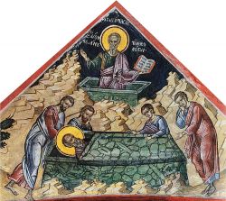 Погребение ап. Иоанна Богослова. Фреска (автор Зорзис Фука, 1547 г.). Монастырь Дионисиат, Афон