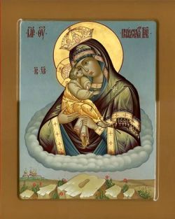 Почаевская икона Богородицы (с отпечатком Ее стопы, оставленном на скале)