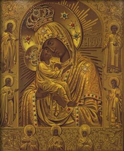 Точная копия с чудотворной иконы Божией Матери Почаевской. Хромолитография Фесенко Е.И. в Одессе 1908.